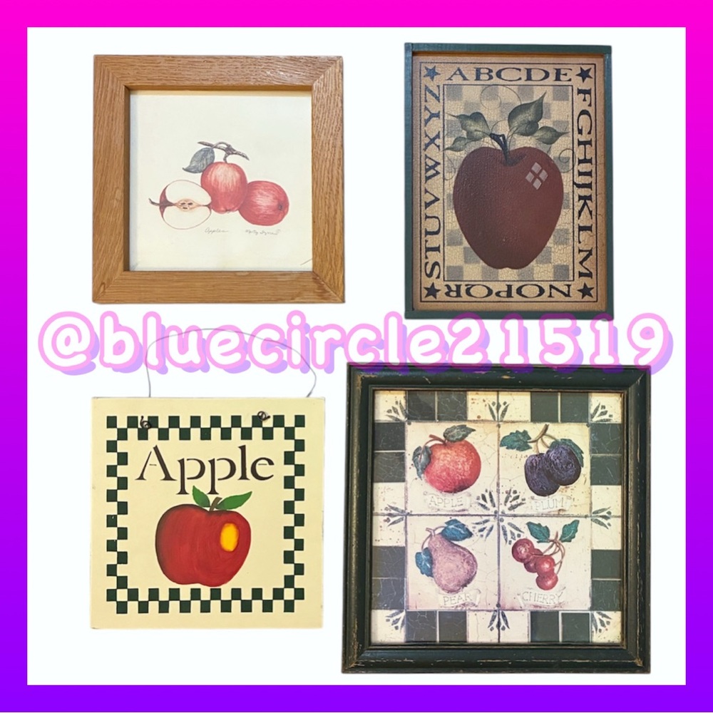 Rustic Farmhouse Apple Wall Decor 4 Piece Bundle Vintage Cottage Core